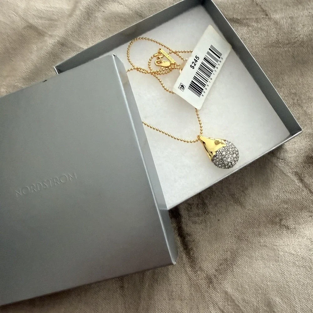 Alexis‎ Bittar Solanales Necklace Teardrop Pendant Pave Crystal Gold Tone 18